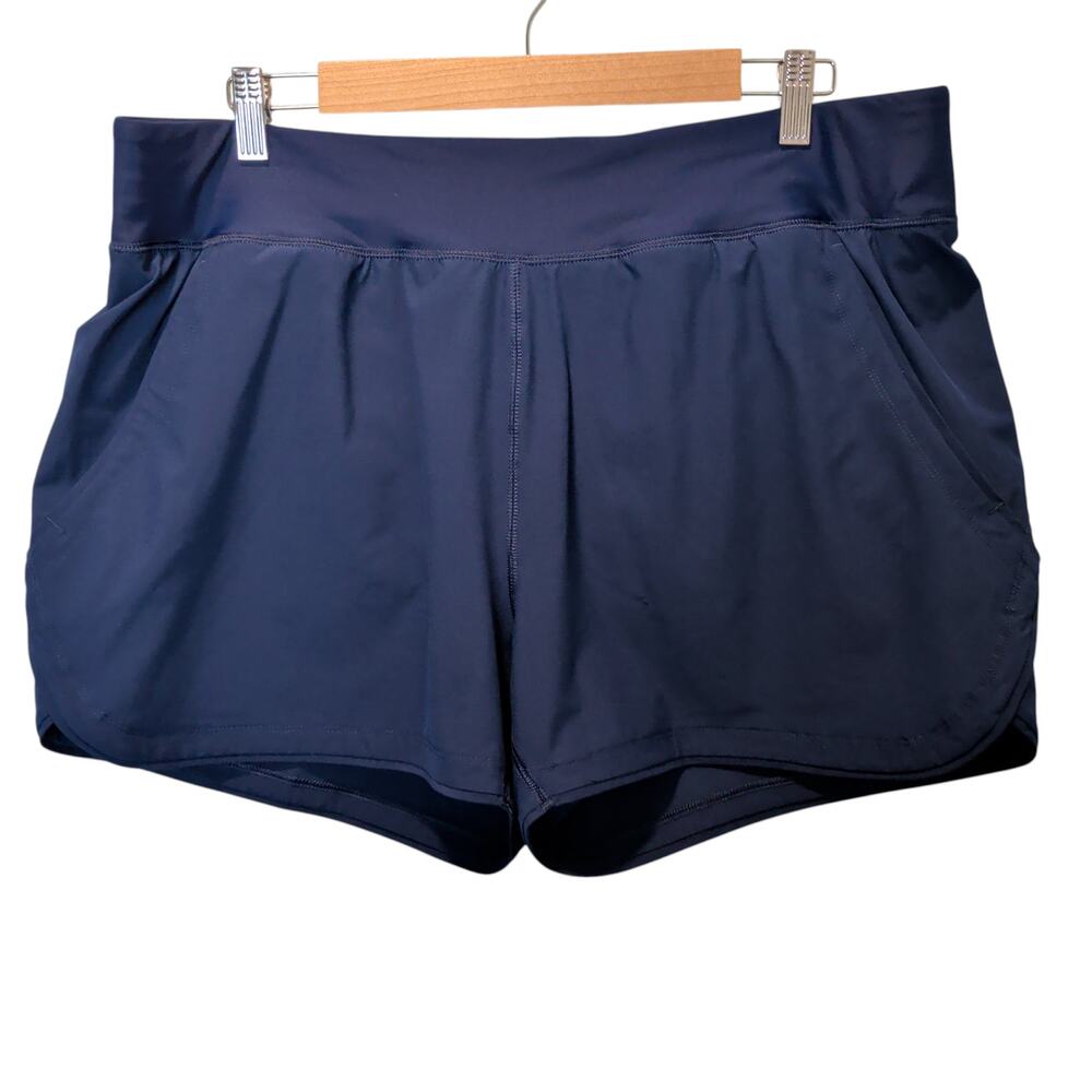 Lands End Women's Sz 16 Navy Board Shorts Swim Suit Bottoms Lined Pockets